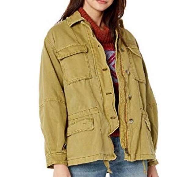 FREE PEOPLE Seize The Day Jacket Olive Oversized Utility Jacket Size S - Picture 1 of 16
